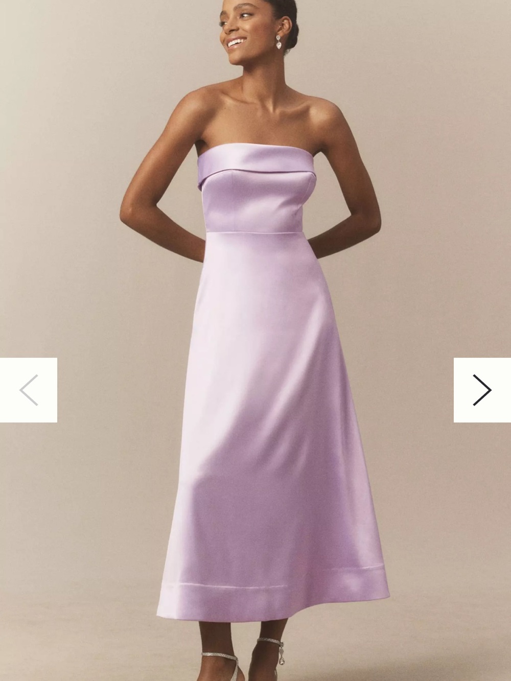 BHLDN Strapless Lilac Satin Midi Gown